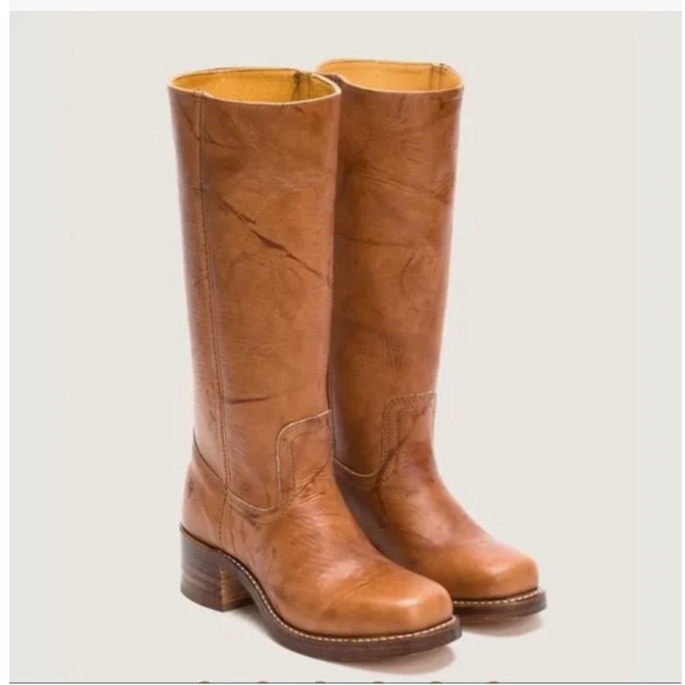 Frye Cognac Leather Vintage Distressed Cowboy Riding Boots